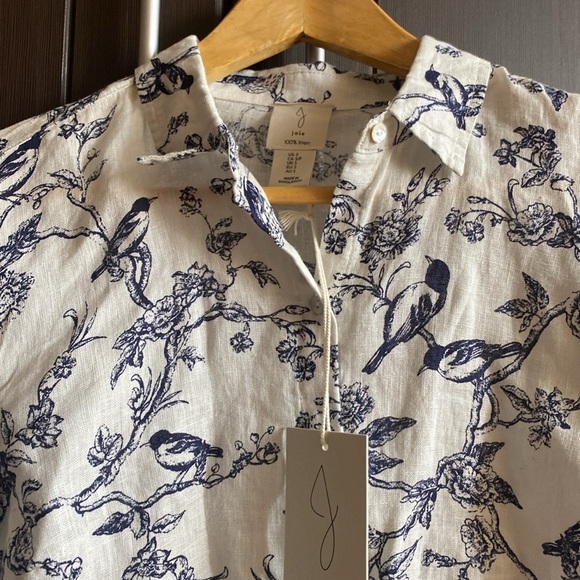 Joie women White and Blue Bird Print Shirt linen size S - Picture 4 of 4